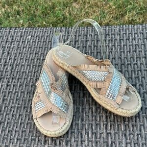 Marc Fisher Tan and Silver Espadrille Sandals with Crisscross Design